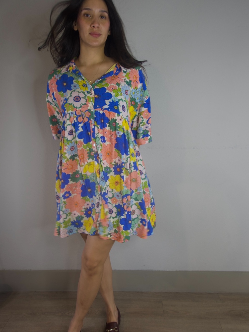 Entro Floral Print Button Down Smock Dress Size XL